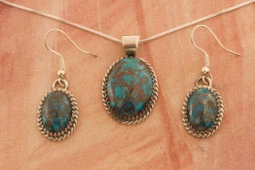 Genuine Kingman Turquoise Sterling Silver Pendant and Earrings Set